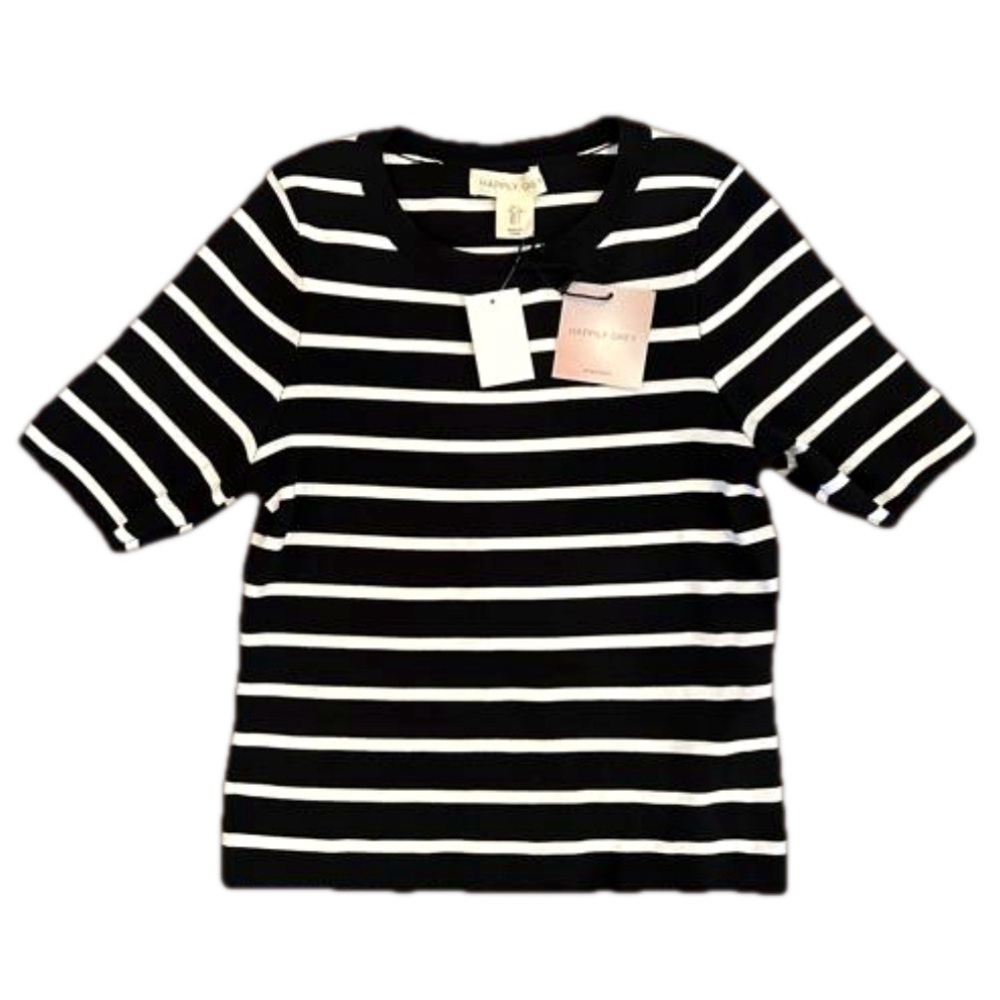 Happily Grey Stripe Knit Top NWT